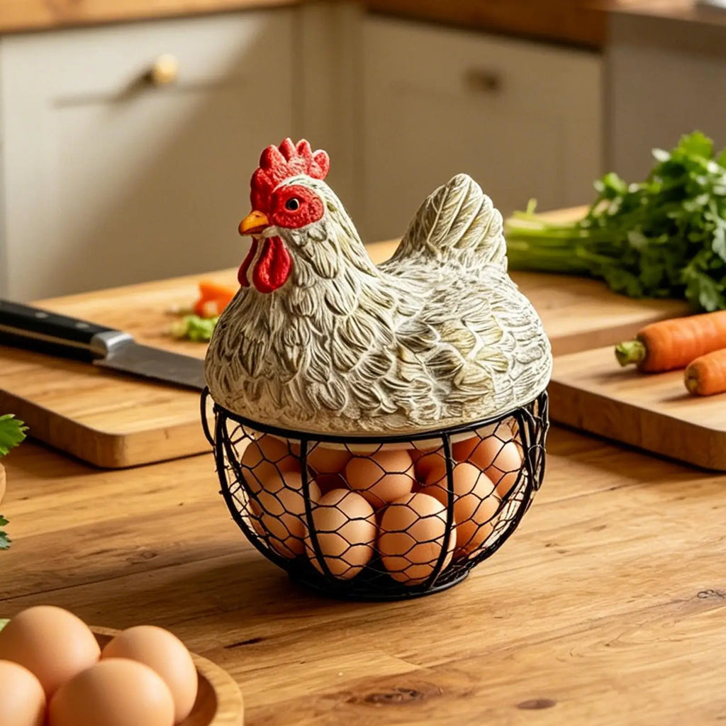 Chicken Basket Decorative Metal Wire Organizer Design Lid Portable