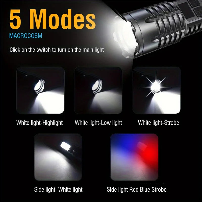 Rechargeable LED Flashlight with COB Side Light & Zoom | Mikenoon LED Camping Flashlight Zpaxo