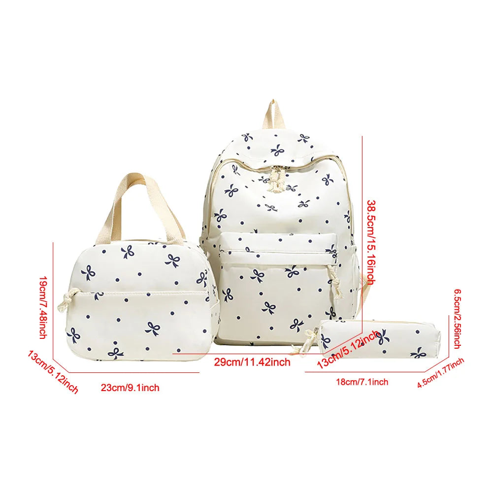 Korean Fashion Bow Print Women Backpack Simple Student Schoolbag
