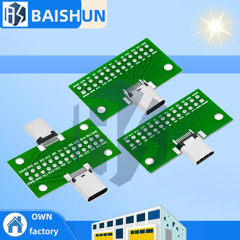 ‌USB 3.1 Gen1 Type-C Male-to-Female Adapter – 24-Pin 2.54mm Pitch Test Board with PCB for High-Speed Data Transfer Zpaxo