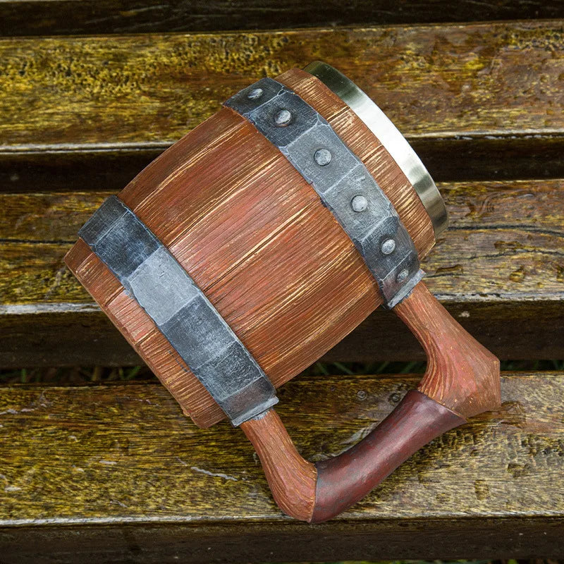 Creative Large Capacity Bar Mug Vintage Wooden Barrel Beer Cup Water Cup Personalized Imitation Wood Stainless Steel Cup Gift Zpaxo