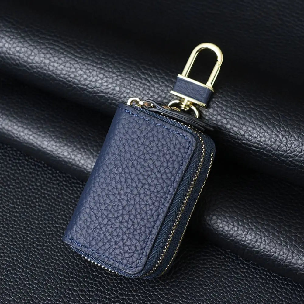 Unisex Double-layer Car Key Bag Lychee Pattern Leather Protection Zpaxo