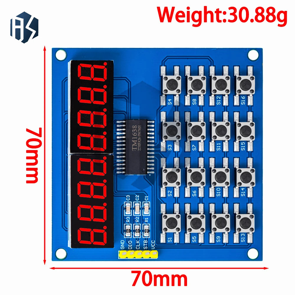 TM1638 Digital LED Display 8-Bit Tube Board 3-Wire 16 Keys 8 Bits Zpaxo