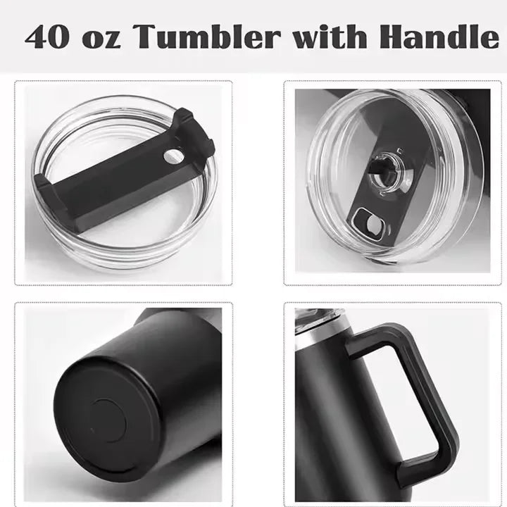 40oz Tumbler Vacuum Insulated Thermos Custom Travel Cup Stainless Steel Water Bottle Coffee Mugs With Handle Outdoor Drinkware Zpaxo