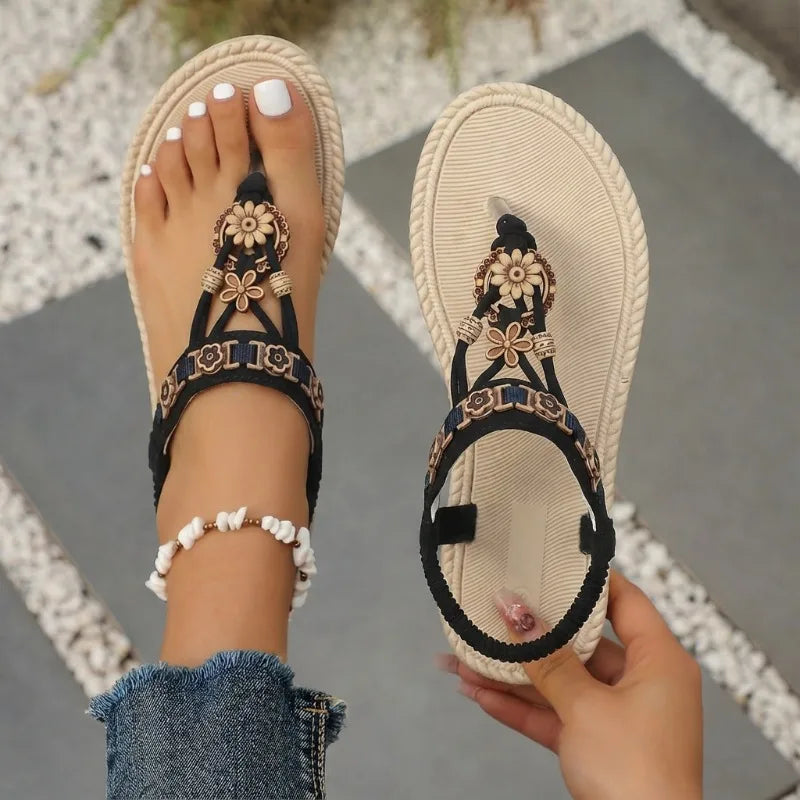 Women Casual Sandals Large Size Solid Color Sandals Round Head Bohemian Style Shoes Leisure Sandals 2026 New Rubber Bottom Shoes Zpaxo