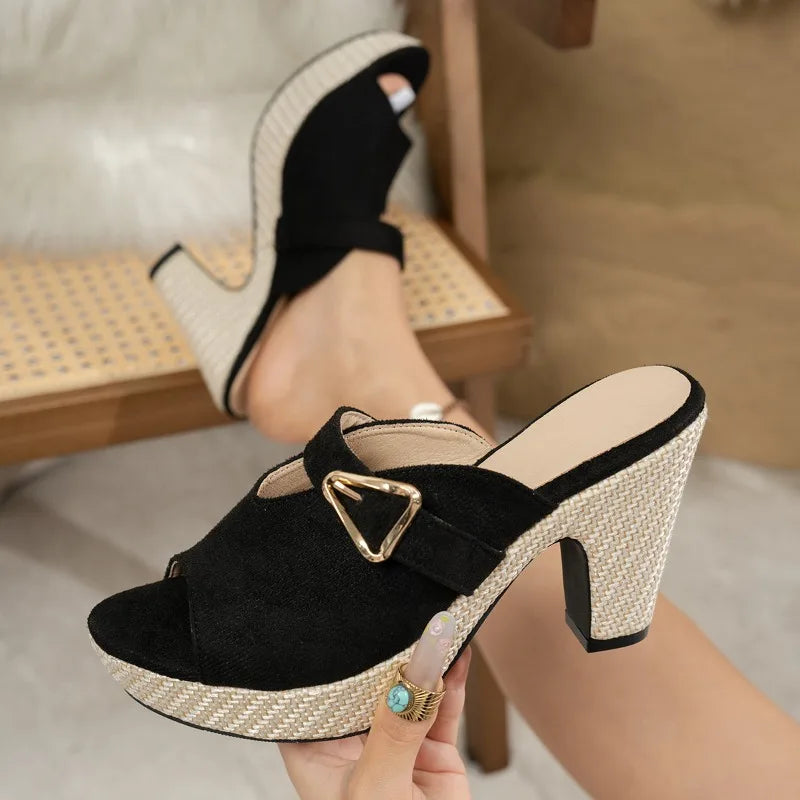 Summer Wedge Women Thick Heeled Sandals V-shaped Split Slim Fit Zpaxo