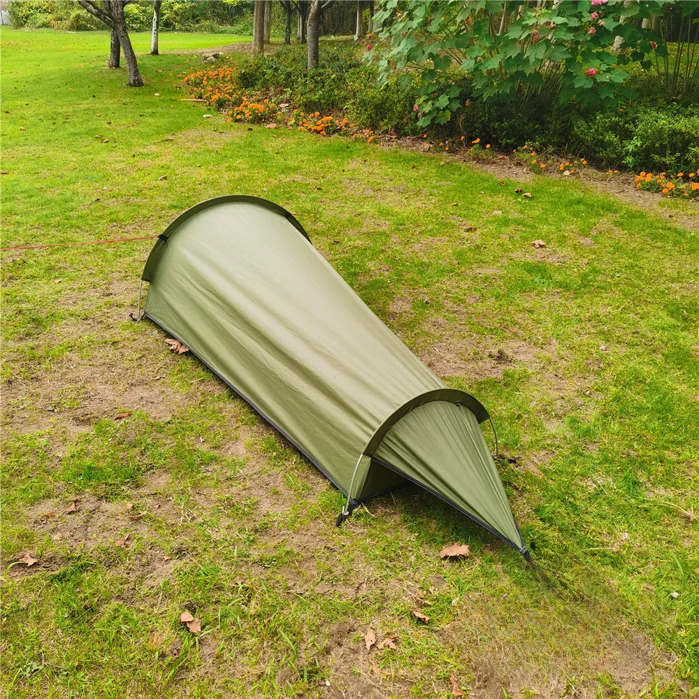 Ultra Light Single Person Camping Small Sleeping Bag Outdoor Portable Tent Mountaineering Equipment Summer Breathable Zpaxo army green