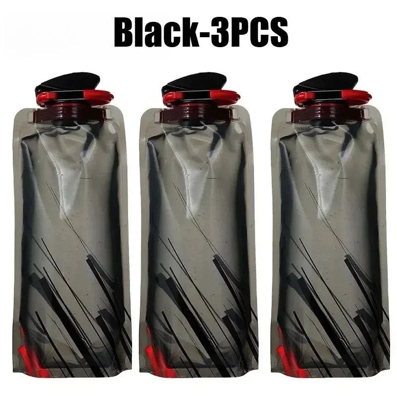 Collapsible Water Bottle Flexible Reusable Travel Kettle Carabiner Zpaxo Black-3PCS 700ML