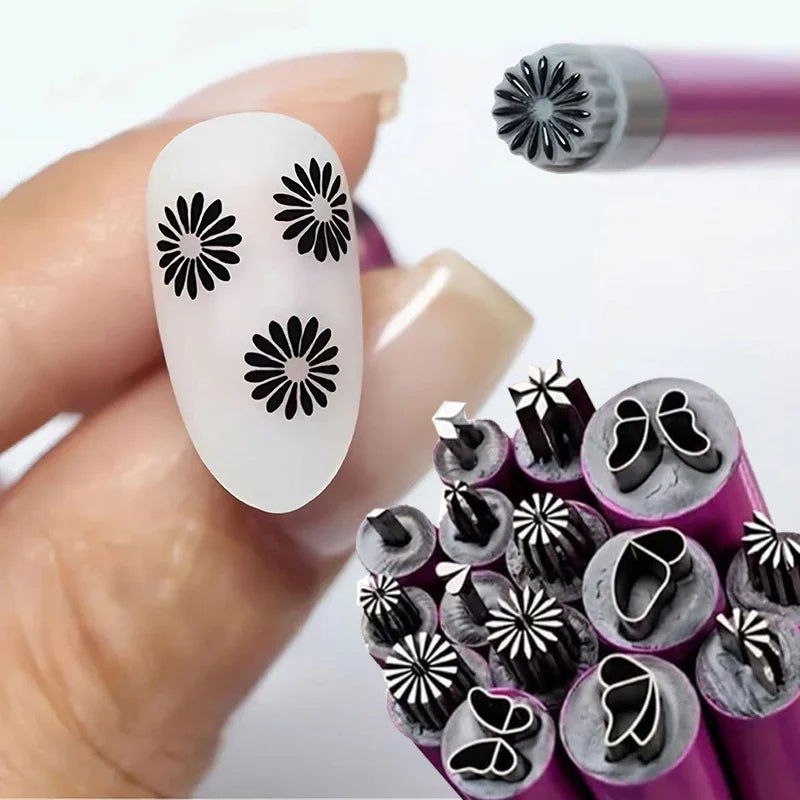 Nail Art Stamp Pen Set Quick-Drying Nail Graffiti Pen Flower Butterfly Patterns Nail Engraving Pencil DIY Nails Art Design Tool Zpaxo