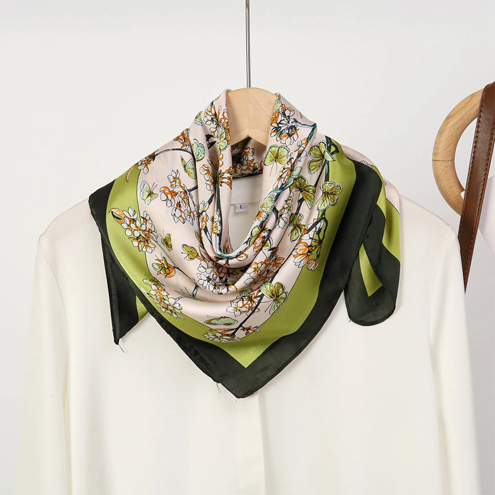 Fashion 70*70cm Hair Scarf Bohemia Style Floral Silk Scarf Sun Protection Female Foulard Square Scarf Women Zpaxo