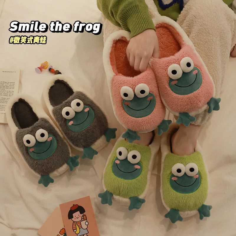 2022 Winter Slippers Women Men Home Floor Shoes Cute Frog Keep Warm Zpaxo