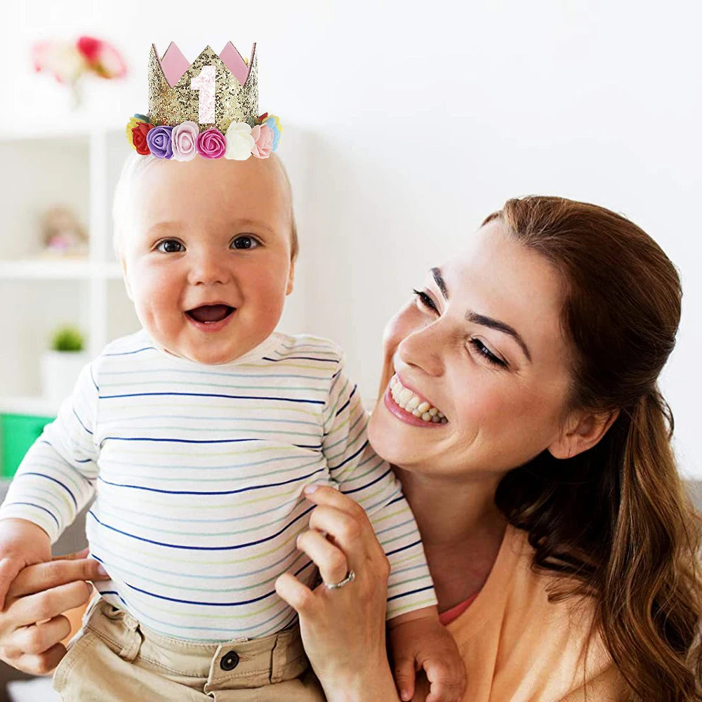Baby Birthday Party Hat Crown 1 2 3 Year Girl Princess Headband Kids