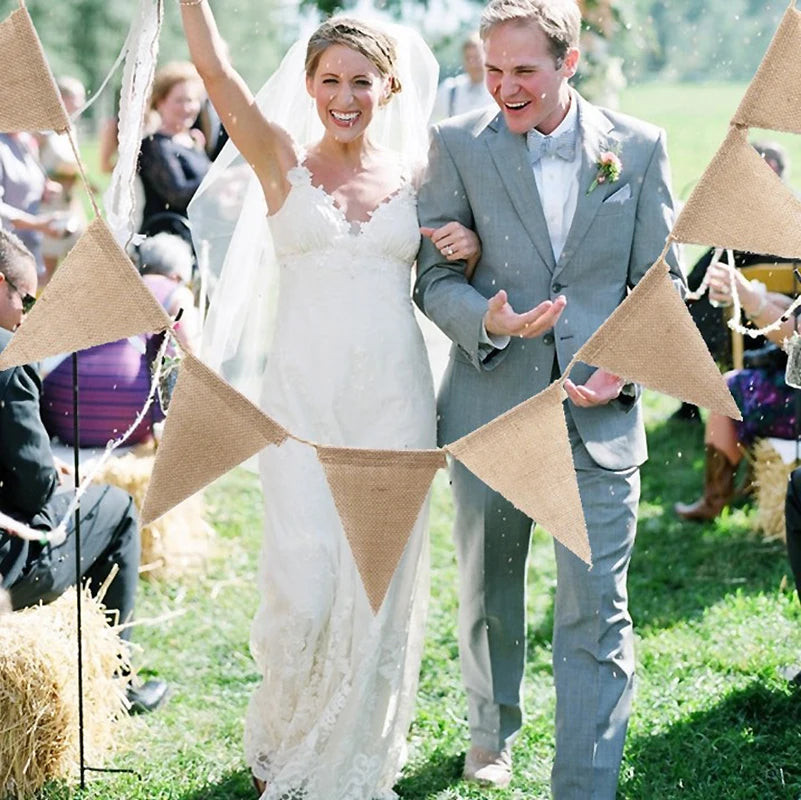 Jute Burlap Triangle Flag Vintage Hessian Bunting Banners Wedding