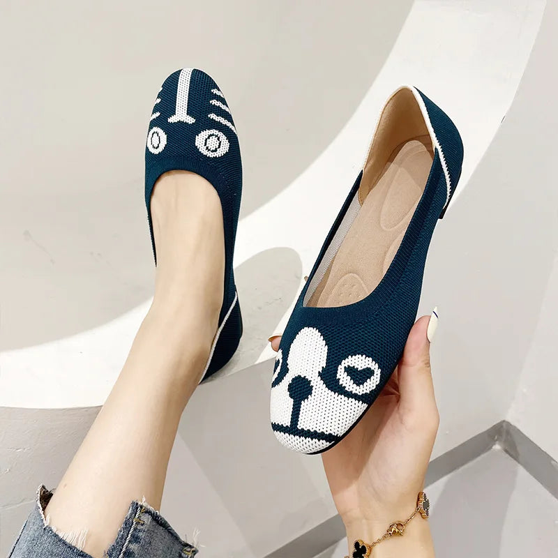 New Flats Shoes Woman Spring for Woman 2022 New Round Head Collection Women's Knit Comfortable Swedish Women's Breathable Summer Zpaxo