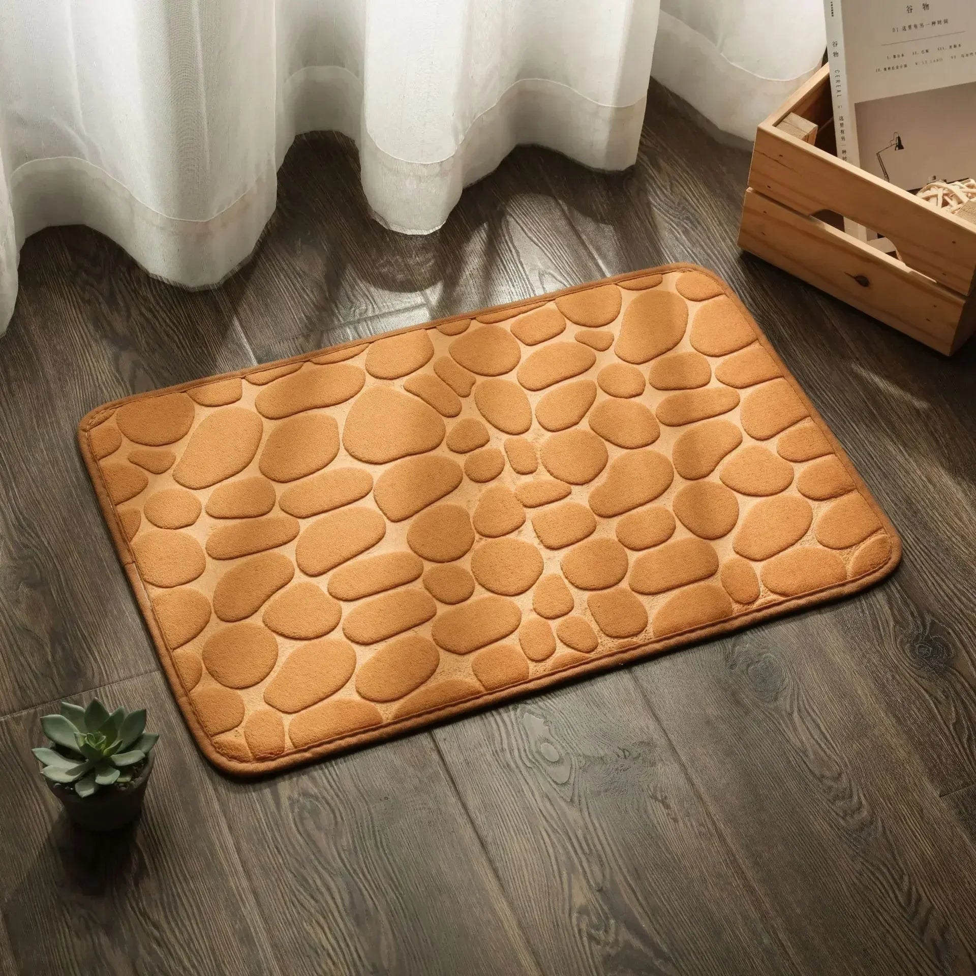 Non Slip Bathroom Absorbing Bath Mat Cobblestone Embossed Mat Floor Rug Shower Room Doormat Memory Foam Cobblestone Mat 40X60CM Zpaxo Khaki