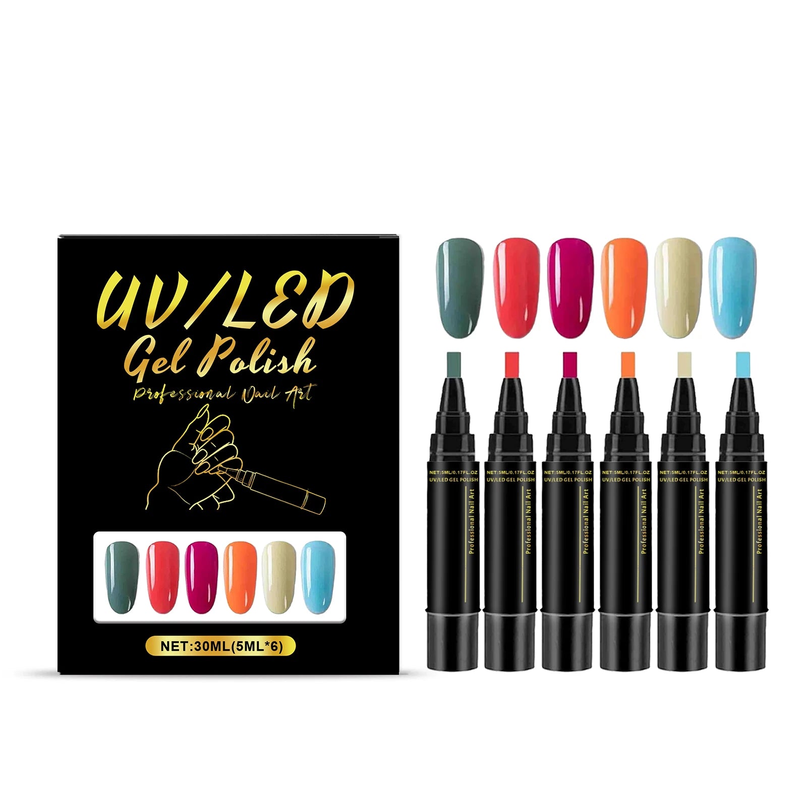 6-Color DIY Gel Nail Art Pen Set – High Pigment & Waterproof Gel Nail Art Pen Zpaxo F 30ml boxed