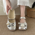 Summer Women's Slippers Luxurious Pearl Metal Flower Sparkling