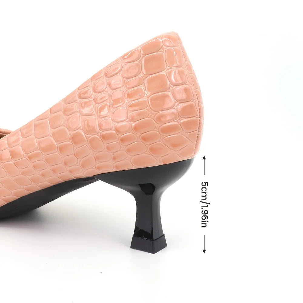 Nude Pink Pointed Toe Block Heel Pumps – Faux Leather