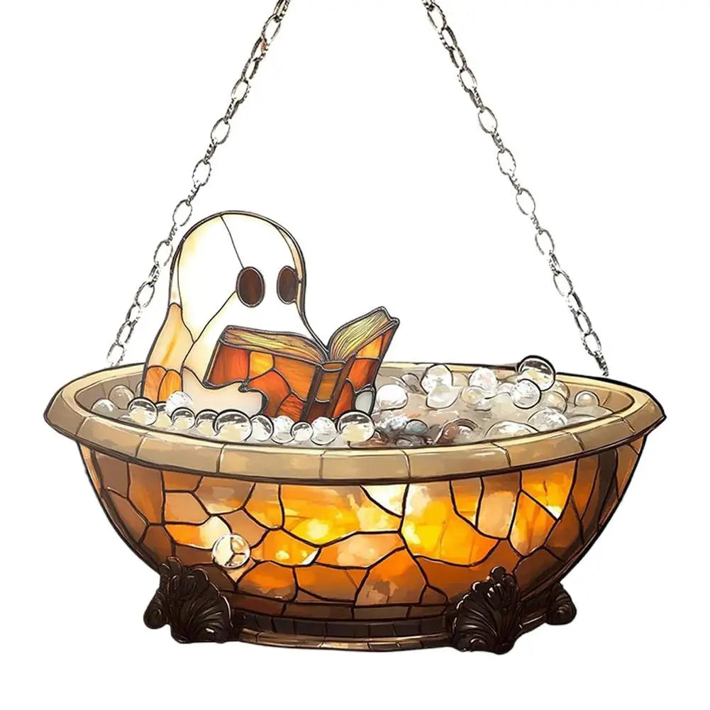 Ghost Reading Book Acrylic Suncatcher Window Ornament | Spooky Window Suncatcher Zpaxo F