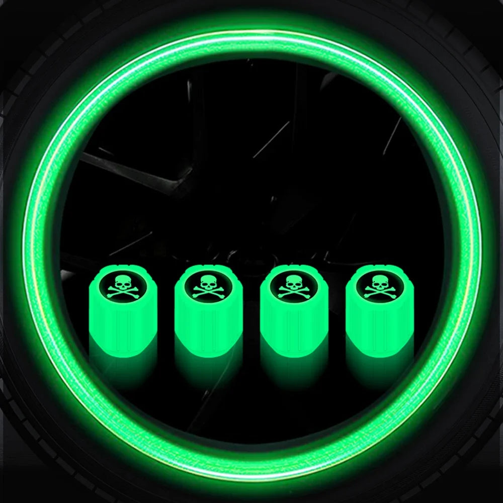 Luminous Skull Tire Valve Caps – Car, Motorcycle & Bike 4-Pack