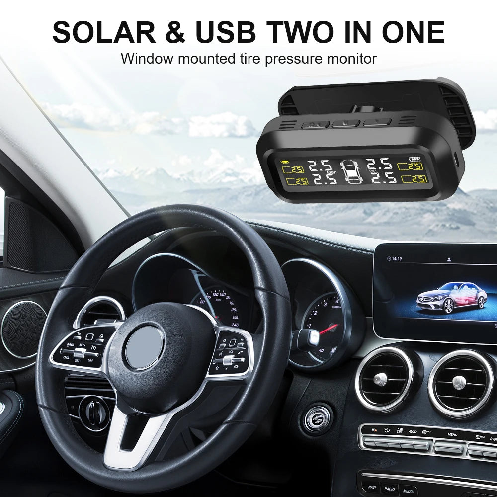 Solar TPMS Temperature Warning Fuel Save 4 External Sensors Tire