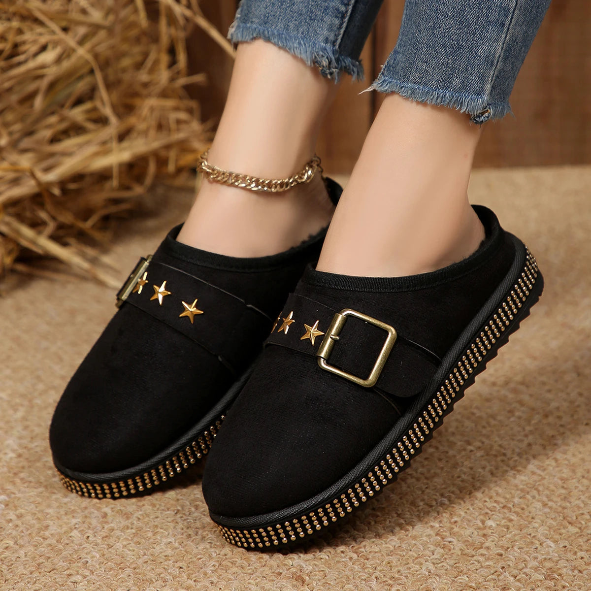 Couple Flannel Sandals Comfortable Non-slip Wear-resistant Slides Zpaxo