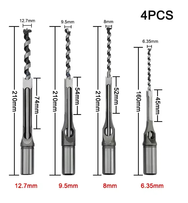 Woodworking Square Drill Bits HSS Twist Hole Auger Mortising Chisel Zpaxo 4pcs