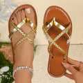 Women Slippers Solid Woven Flat Thong Soft Sole Shoes Ladies Fashion Zpaxo Gold 36