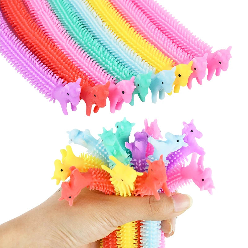 6- Funny Unicorn Pull Worm Stretch String TPR Rope Kids Birthday