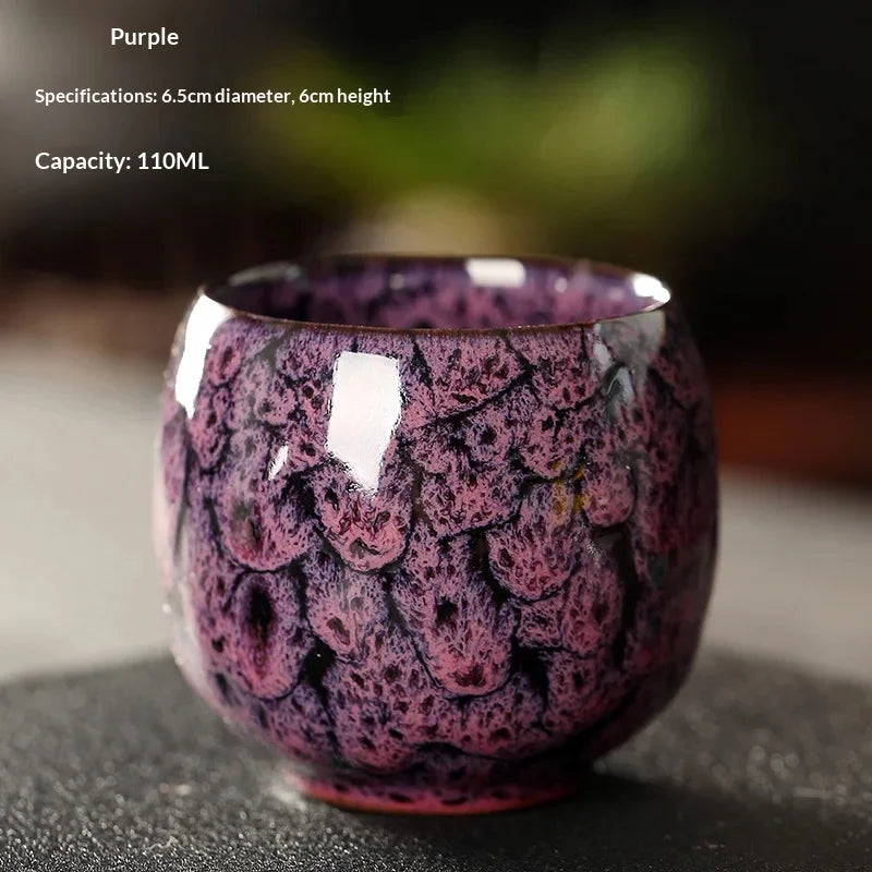 Ceramic Kung Fu Tea Set Made From Kiln Transformed Tea Cups, Tianmu Glazed Cups, Tasting Cups, Egg Shaped Small Tea Bowls Zpaxo 110ML 05