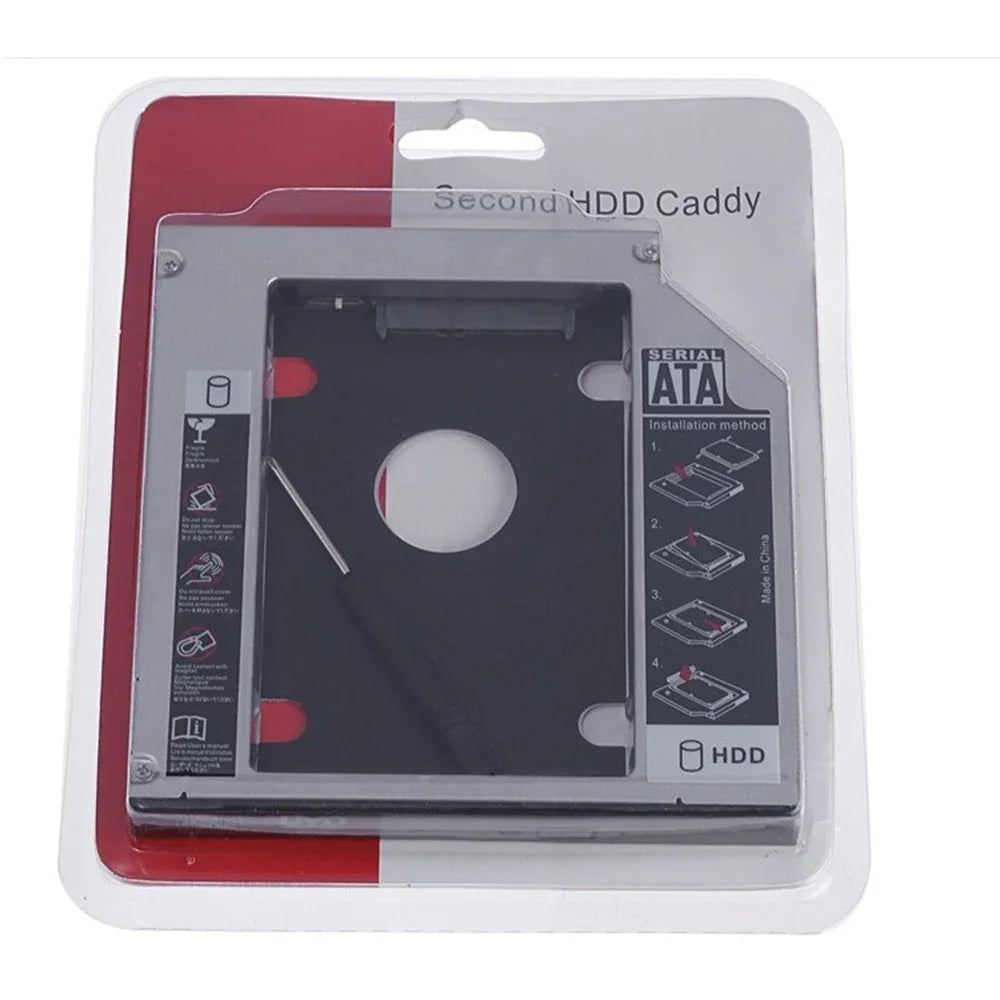 Aluminum 2nd Second Hdd Caddy 12.7mm 9.5mm SATA 3.0 for Optibay 2.5'' SSD DVD CD-ROM Enclosure Adapter Hard Disk Drive 9.5mm Zpaxo