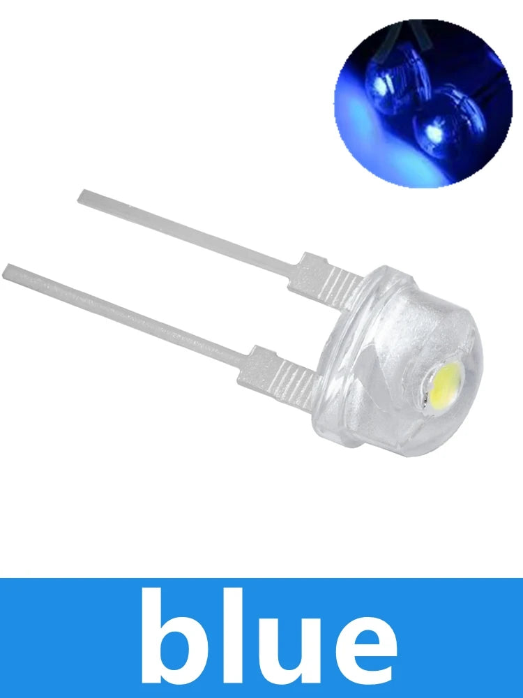 100Pcs 8mm F8 Straw Hat LED Diode, 0.5W 3.0-3.2V Super Bright White Wide-Angle Clear LED Zpaxo Blue