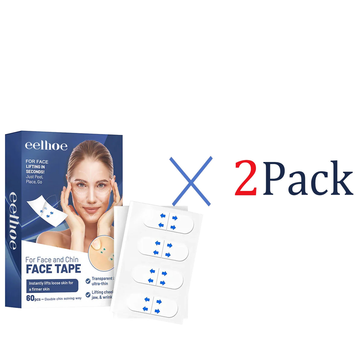 60 Pcs Face Lifting Strips V Shape Lift for Jawline Instant Face Tightening Patches to Reduce Double Chin Anti Sagging Collagen Zpaxo 2 Pack