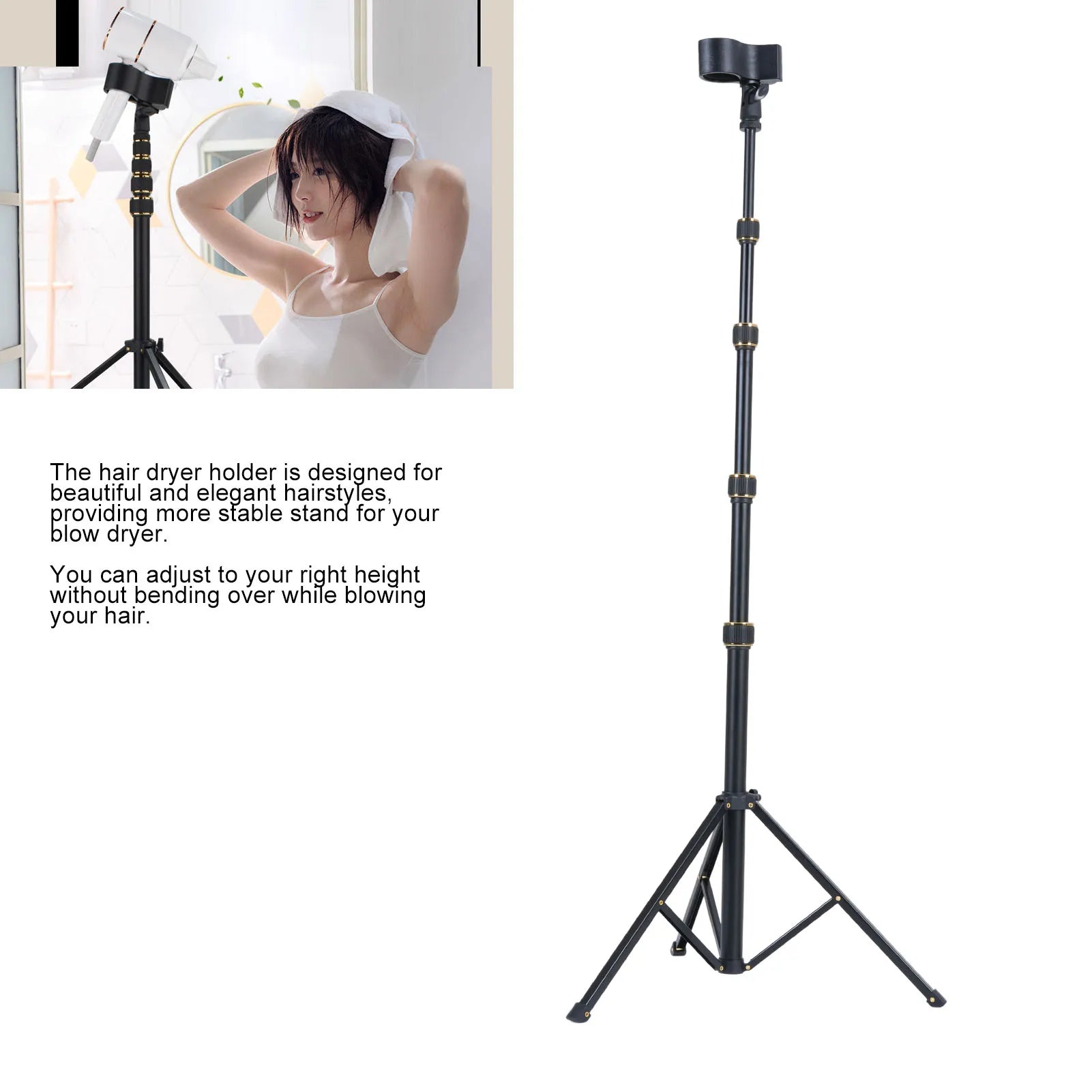Hair Dryer Stand Floor Hair Dryer Rack 23.62-76.77 Inch Adjustable Floor Blow Dryer Holder with Tripod Clip Bag for Home Salons Zpaxo