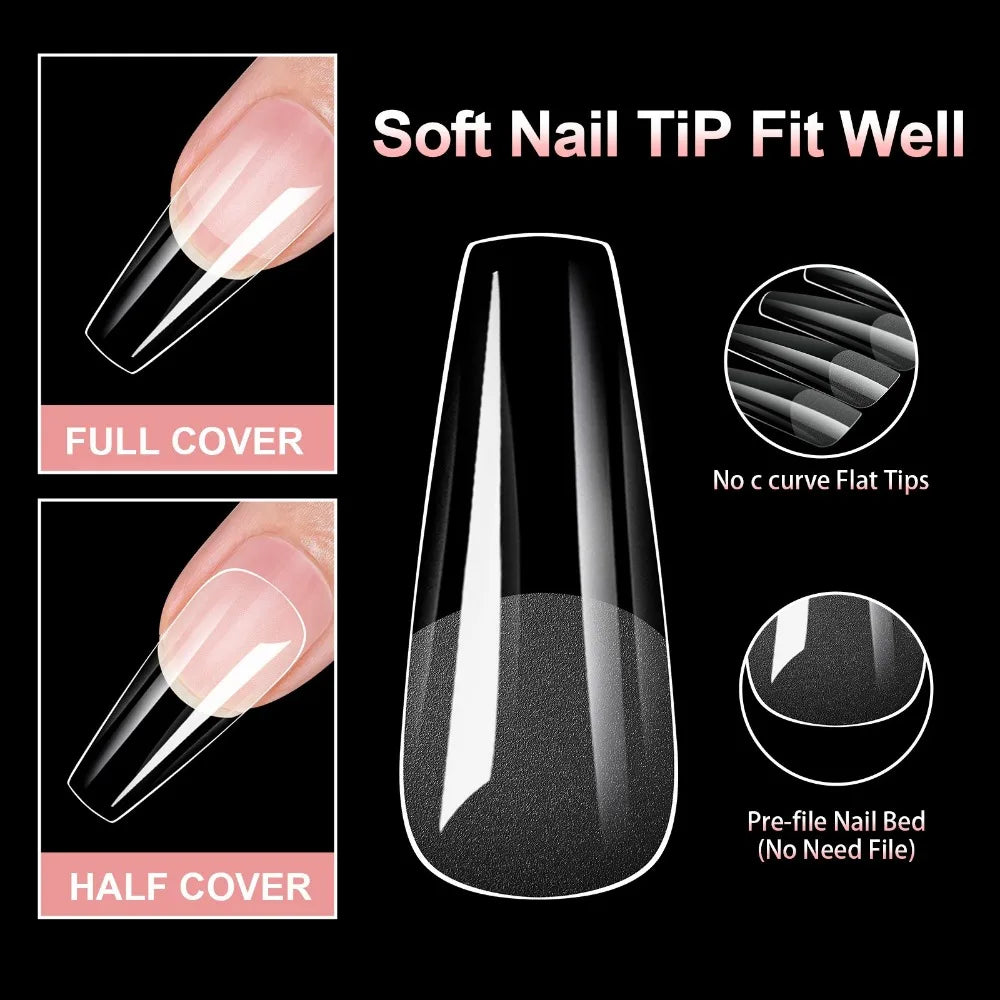 100Pcs Acrylic False Nail Transparent Traceless Artificial Nails Tips Almond Square Full Cover Pre-File Pressed Nails Zpaxo