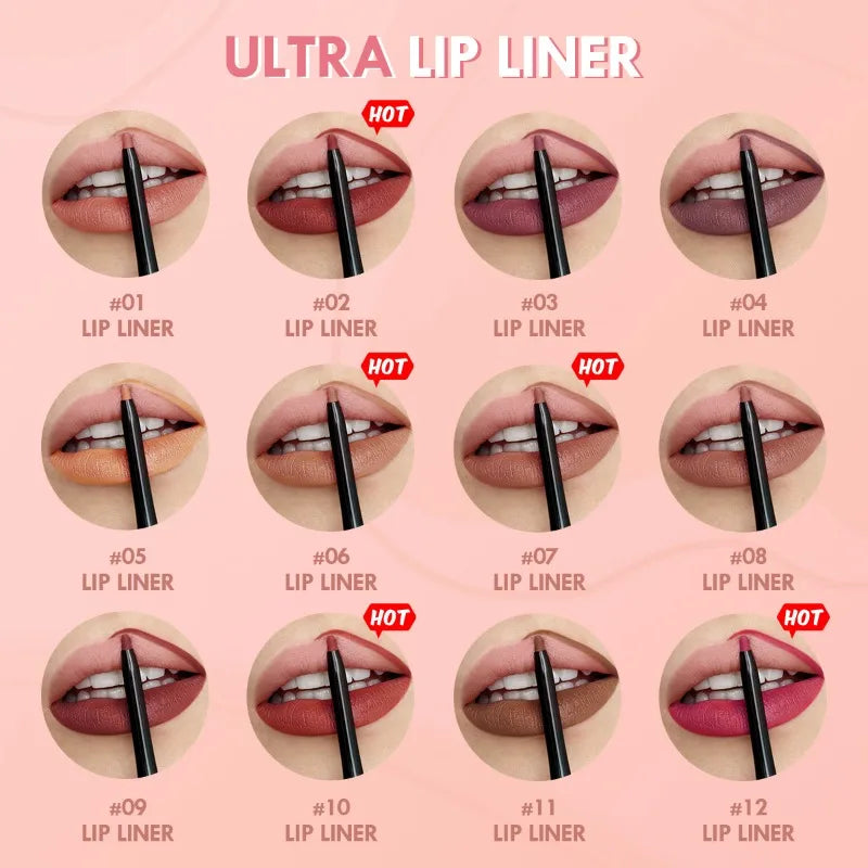12-Color Matte Lipliner Waterproof Moisturizing Long-lasting Zpaxo