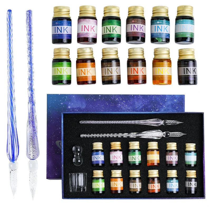Starry Sky Glass Dip Pen Set – 16-Piece Crystal Gift Collection