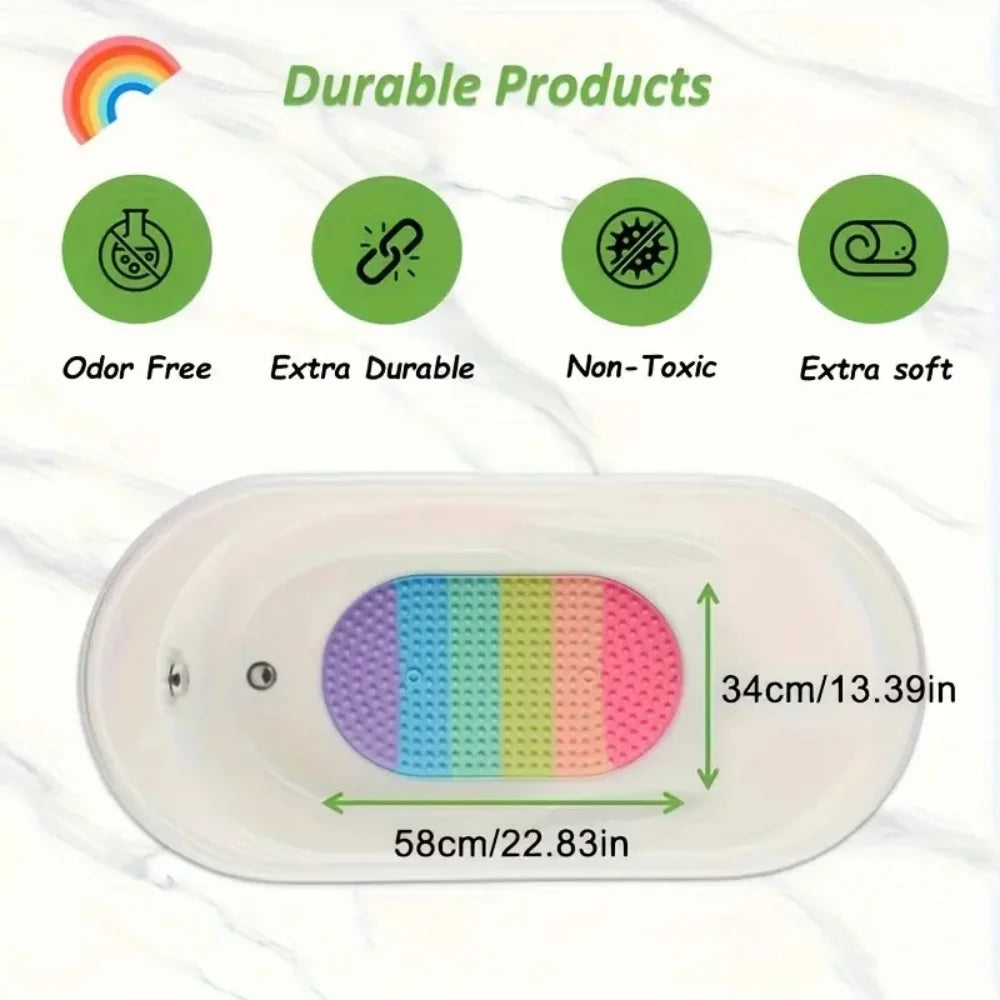 Silicone Non-slip Bath Mat Oval Dark Rainbow Soft Machine-washable Zpaxo