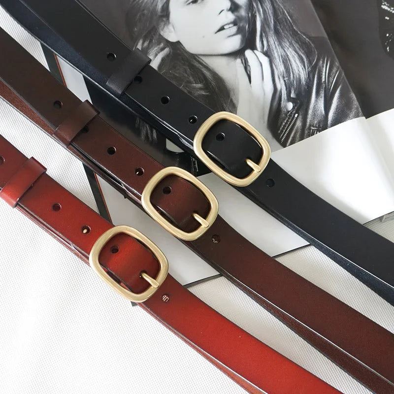 DINISITON Women S Belt Leather Belts Female Gold Pin Buckle Strap