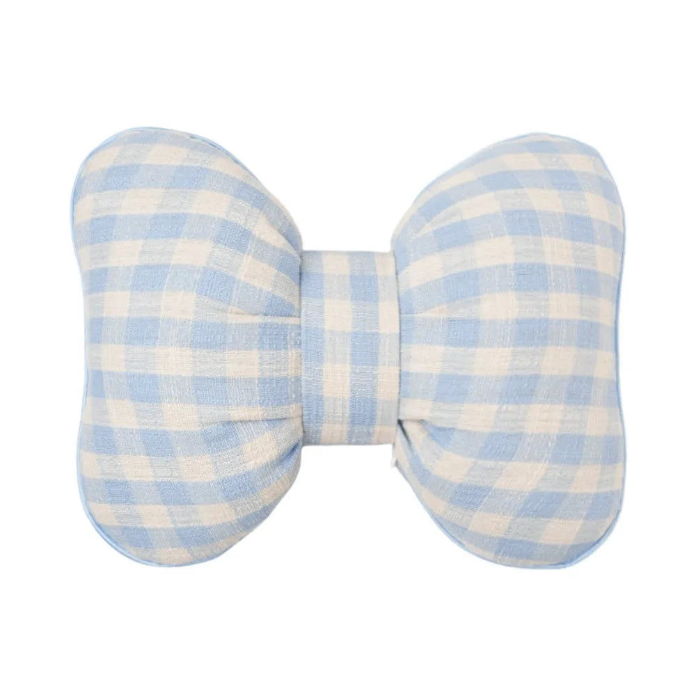 Pink Color Bowknot Pillows Plaid Interior Cute Design Car Seat Neck Rest Grid Pattern Bowknot Shape Bow Shape Pillow Adults Use Zpaxo Blue backrest