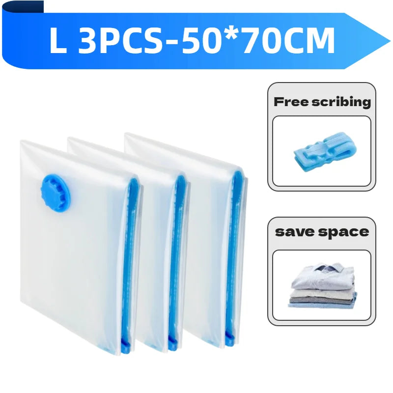 2/3/7 Pcs Vacuum Storage Bags for Clothes Heavy Duty with Hand Pump Space Saver Airtight Reusable Travel Storage Organizer Zpaxo 3PcsL-50x70cm
