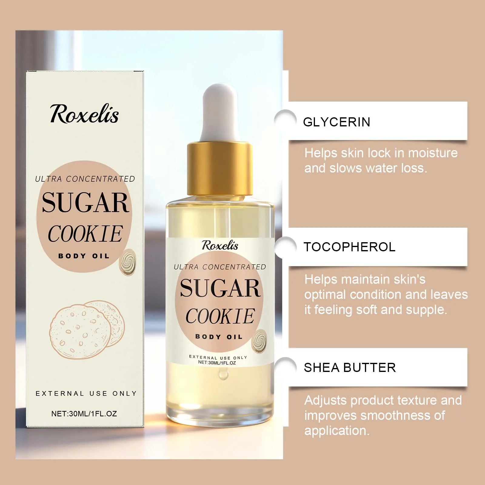 Hoygi Sugar Cookie Body Oil – Moisturizing Fragrance Oil 30ml Fragrance Body Oil Zpaxo