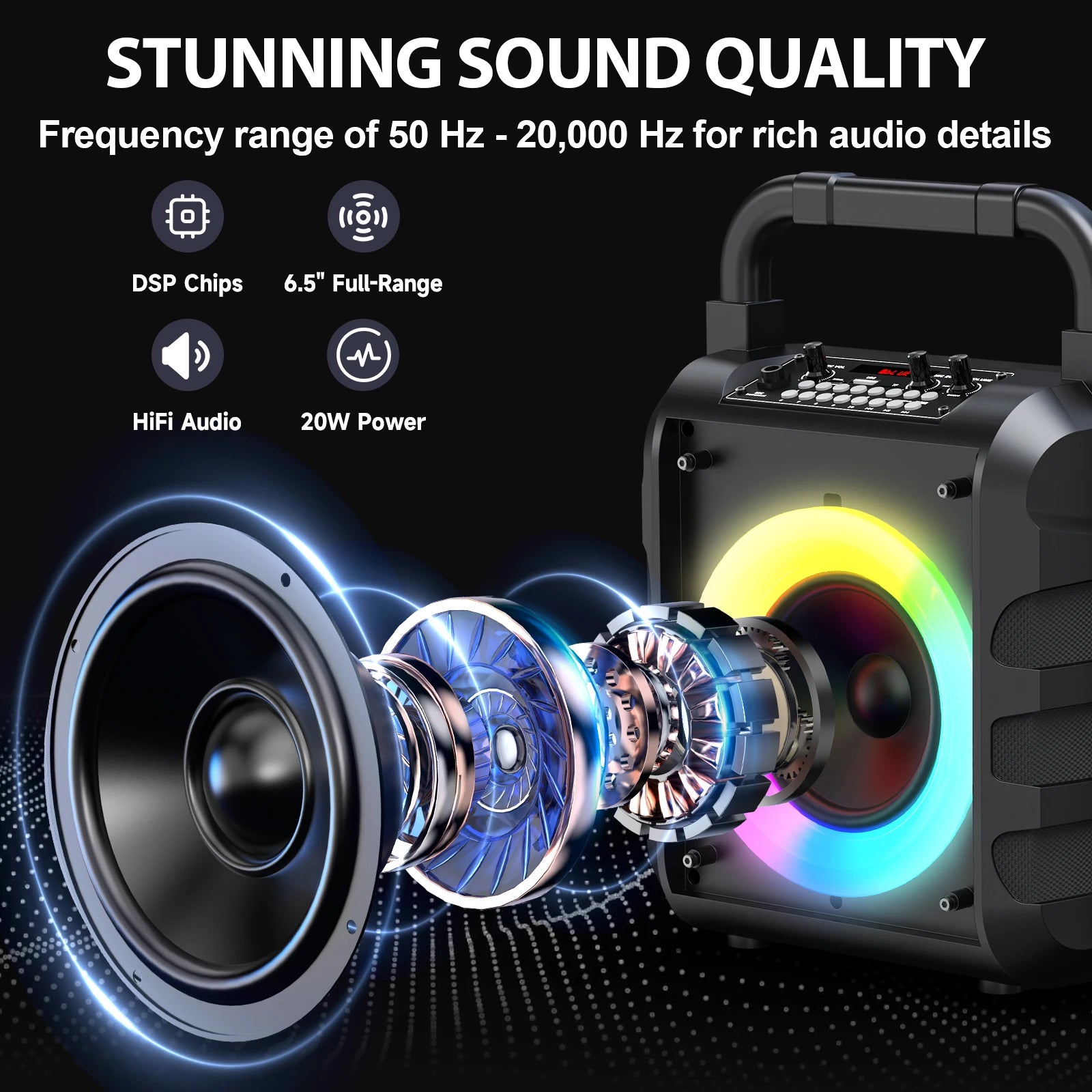 Fanfun T18 Power Karaoke Bluetooth Speaker Music Rhythm Light 360