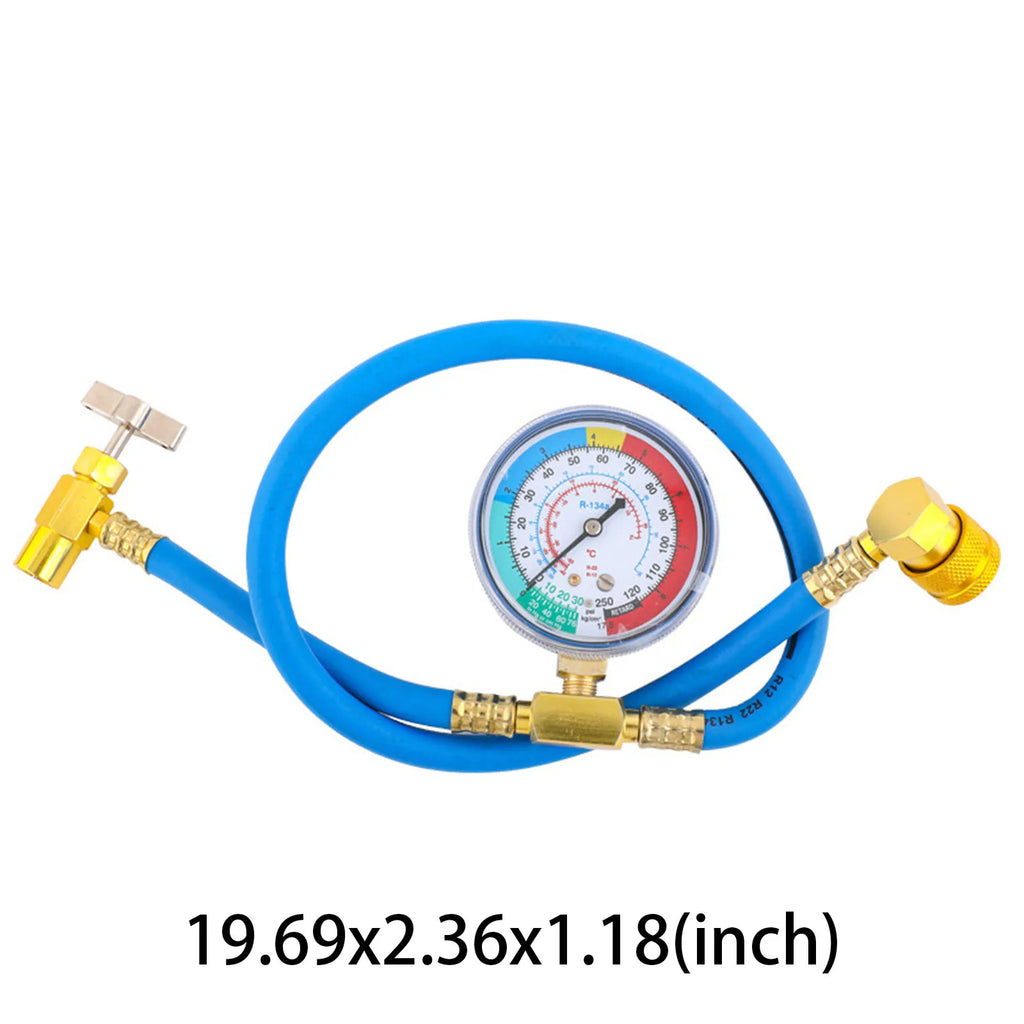 R1234YF AC Refrigerant Can Hose Gauge Charging Measuring Fits Car Air