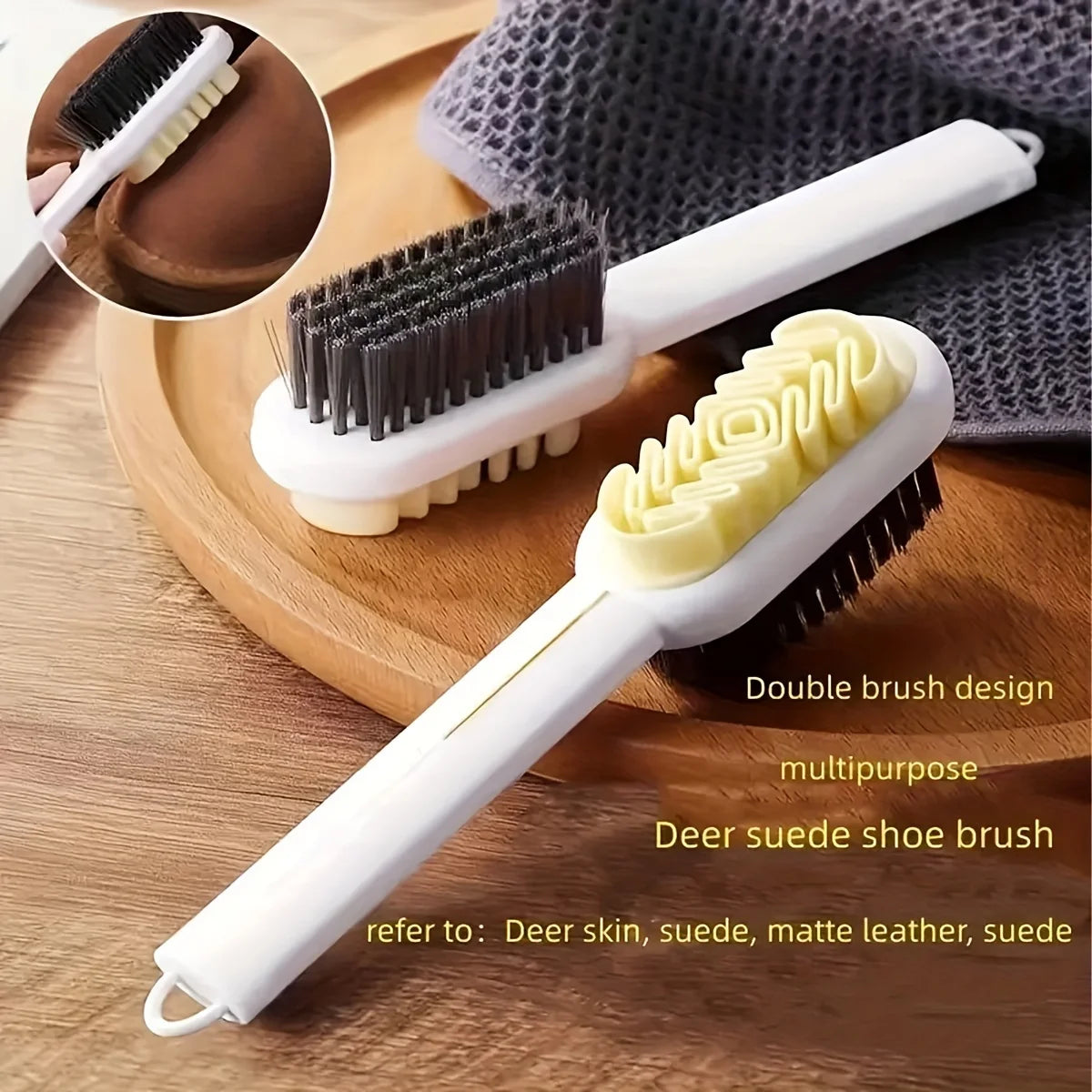 Professional Shoe Brush Suede Leather Double Sided Long Handle Easy