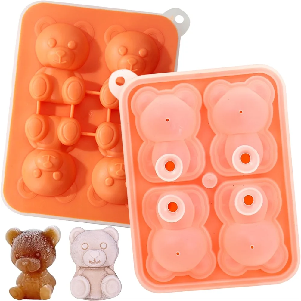 Ice Cube Tray 3D Bear Mold Fun Shapes Silicone Easy Release Flexible Zpaxo