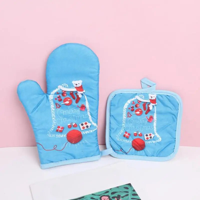 2 Insulated Kitchen Gloves Heat-resistant Microwave Thickened Grid Zpaxo A1