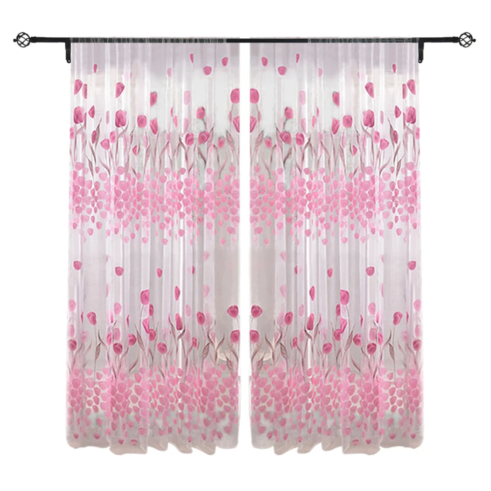 Tulip Printed Nordic Curtains Fashion Door Window Curtain Practical Zpaxo Pink