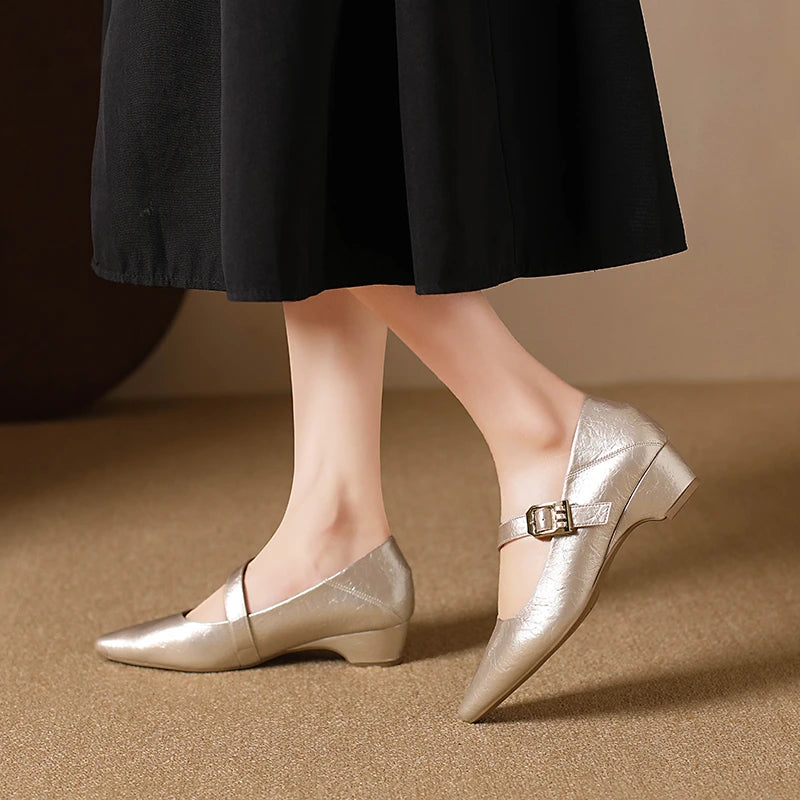 Retro Mid-length Single Shoes Spring Summer Fashion Belt Buckle
