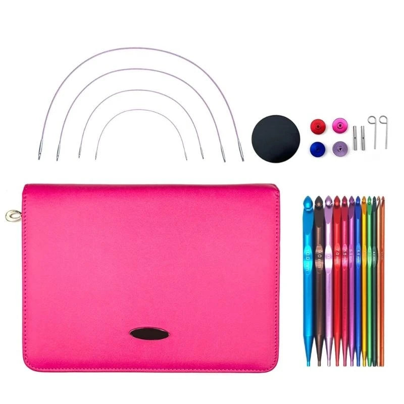 12Pair Aluminum Interchangeable Circular Knitting Needle Set 3.0mm-10mm with Leather Case for Knitting Weaving Sweater Zpaxo CN